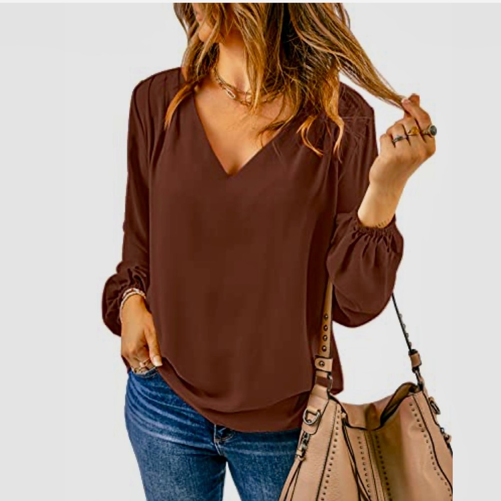 Elegant Brown V-Neck Blouse